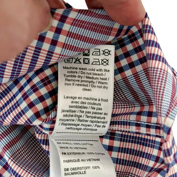 UNTUCKit Red Blue Plaid Wrinkle Free Slim Fit L/S Button Down Shirt LARGE - Picture 7 of 9